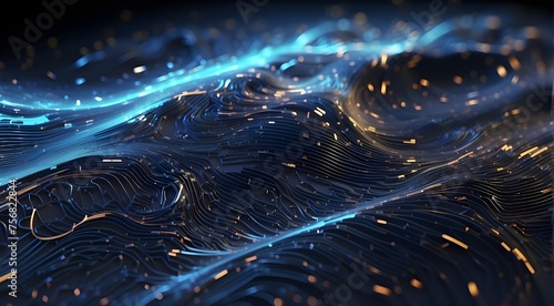 Concept of quantum computing technologies. Vector background of a blue circuit board in the future. Circuit board texture background design in modern technologies. Waves move. Technology of the quantu