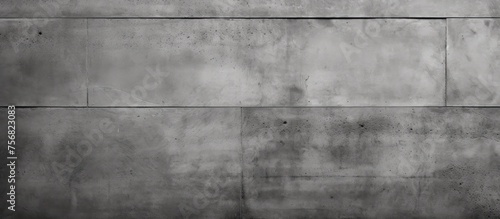 A monochrome photography of a grey concrete wall with parallel rectangular patterns. The wall creates a symmetrical and minimalist aesthetic