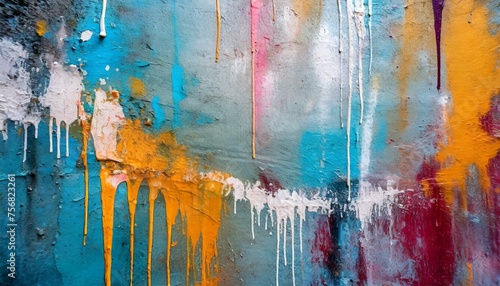 background with watercolor, Messy paint strokes and smudges on an old painted wall background. Abstract wall surface with part of graffiti. Colorful drips, flows, streaks