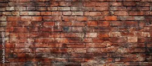 A closeup of a brown brick wall showcasing the intricate pattern of the brickwork. The building material made of soil and composite materials creates an artful design resembling wood