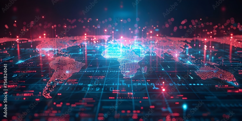 Visualizing the global network with a digital world map and cyber technology concept. Concept Digital World Map, Global Network, Cyber Technology Concept, Visualization, Connectivity
