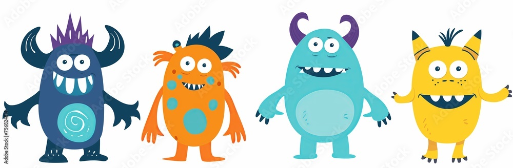 Fototapeta premium Colorful Cartoon Monster Collection for Kids' Creative Storytelling and Design Projects