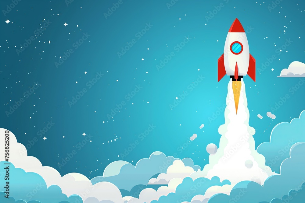 Fototapeta premium Rocket Soaring Into the Sky - Metaphor for Success, Progress, and Dream Chasing