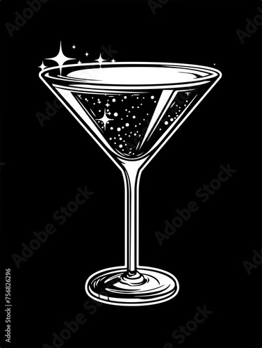 Elegant Cocktail Glass Illustration with Sparkling Bubbles for Bar Menus and Party Invitations