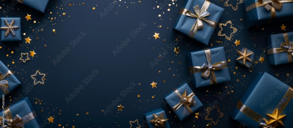 KS Festive background with blue gift boxes and golden KS Festive background with blue gift boxes and golden