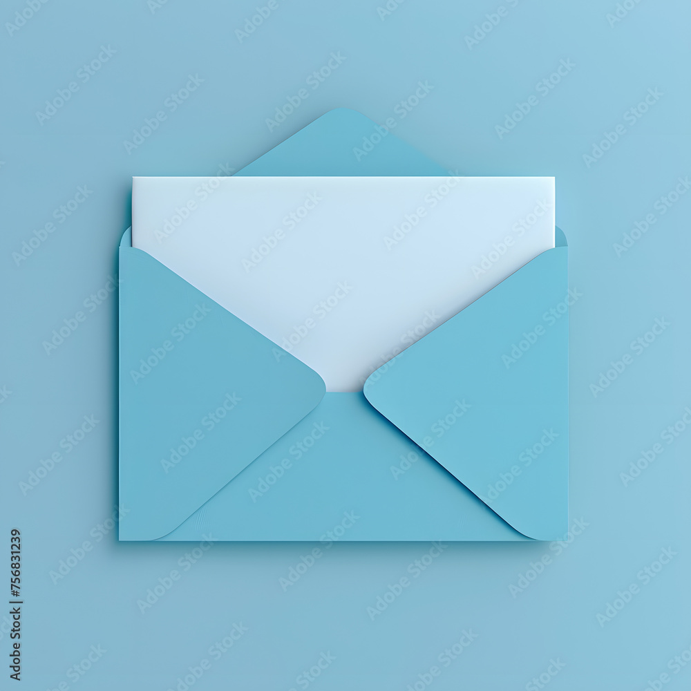 Blank white paper note card in blue envelope isolated on blue pastel color or cyan background with shadow love letter for him minimal conceptual 3D rendering Blank white paper note card in blue envelope isolated on blue pastel color or cyan background with shadow love letter for him minimal conceptual 3D rendering