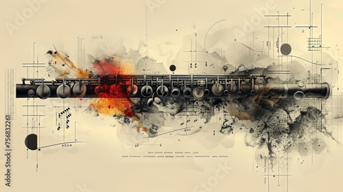 Oboe music instrument on grunge background. Ai generative