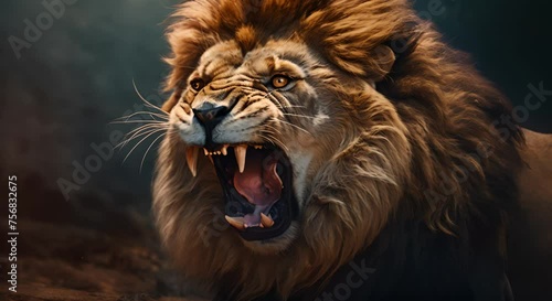 Majestic lion roaring, muscles tensed in a powerful show of dominance