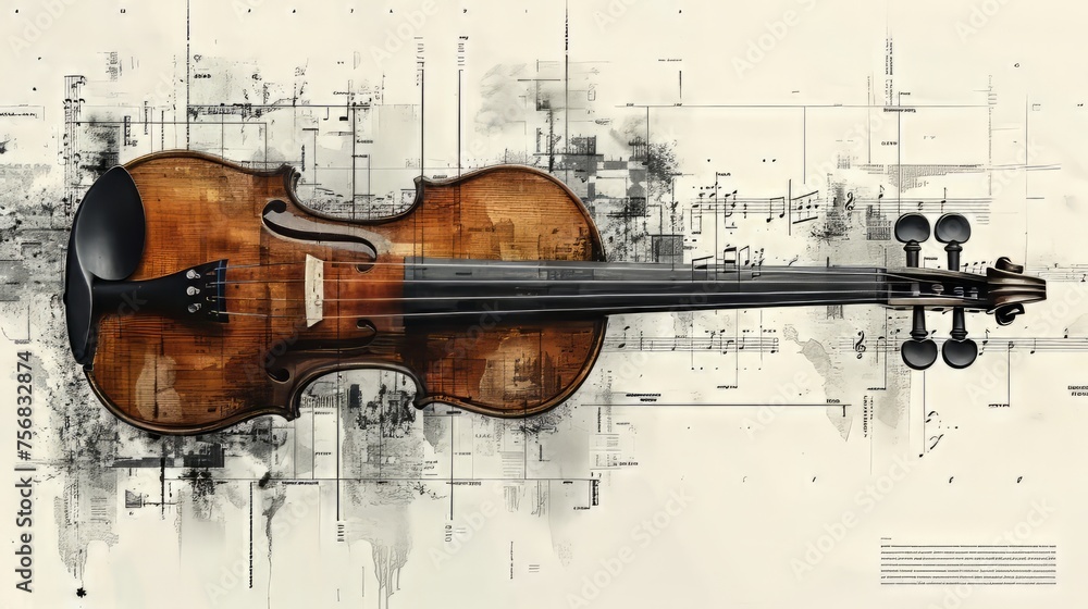 Violin music instrument on grunge background. Ai generative - obrazy, fototapety, plakaty 