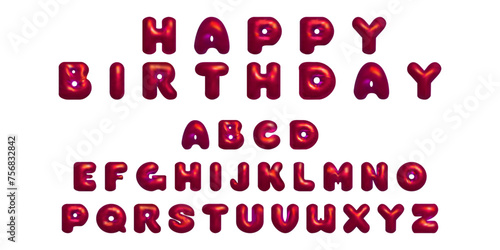 3D letters the English alphabet Y2K style. Font bubbles. Happy birthday bright pink metal. Letters for Holiday Birthday party.