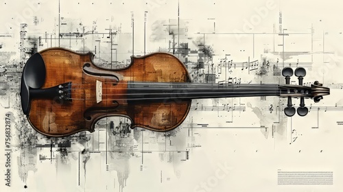 Violin music instrument on grunge background. Ai generative photo