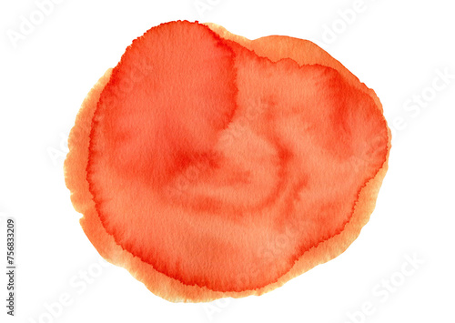 Artistic red and orange painting liquid watercolor textured blob isolated on white. Abstract creative blood color watercolour round shape for frame decoration, banner design, texture background