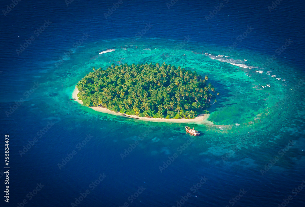 tropical island with reef