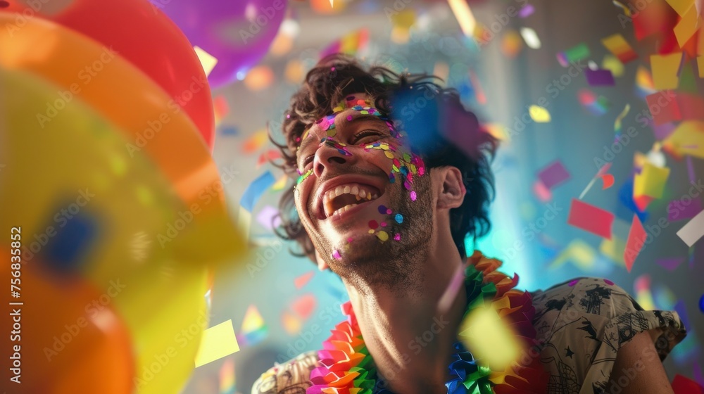 man celebrating LGBT pride month smiling