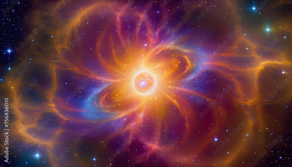An abstract painting of a pulsar with bright, swirling colors