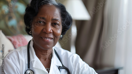 nurse doctor senior care caregiver help assistence retirement home nursing elderly woman health support african american black portrait doctor