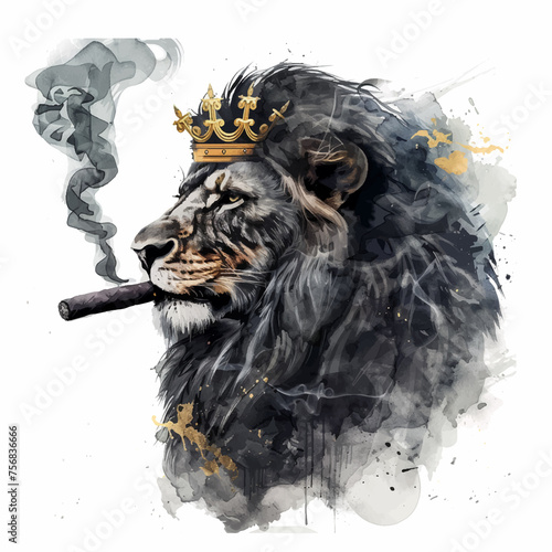 Painting of a black lion king smoking a cigar