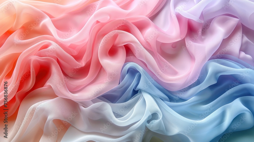 Obraz premium Soft pastel waves of fabric captured in a delicate flow, representing tenderness and textile elegance.