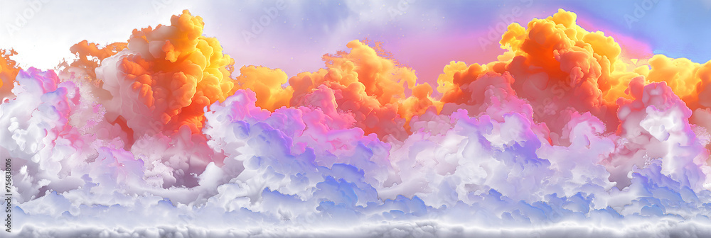 Seamless blend of purple and yellow color clouds on transparent background.