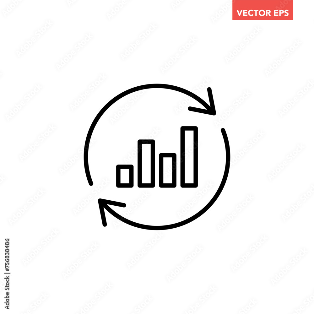 Single black update report graph line icon, simple round financial analysis flat design pictogram vector for app ads web banner button ui ux interface elements isolated on white background Single black update report graph line icon, simple round financial analysis flat design pictogram vector for app ads web banner button ui ux interface elements isolated on white background
