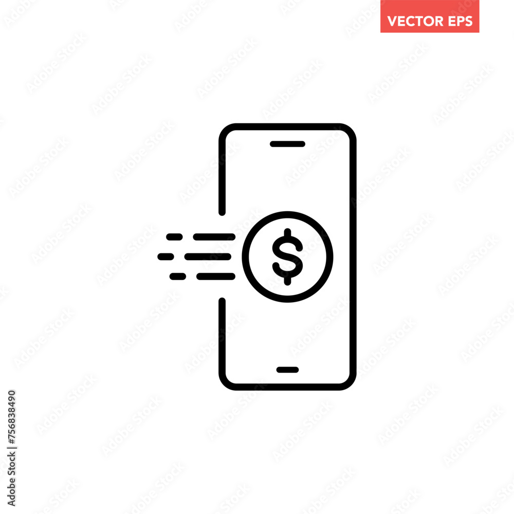 Black single mobile payment line icon, simple digital easy pay by phone flat design pictogram vector for app ads web banner button ui ux interface elements isolated on white background Black single mobile payment line icon, simple digital easy pay by phone flat design pictogram vector for app ads web banner button ui ux interface elements isolated on white background