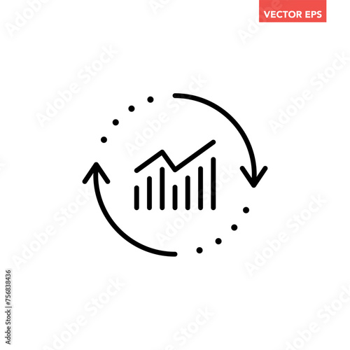 Single black update report graph line icon, simple round financial analysis flat design pictogram vector for app ads web banner button ui ux interface elements isolated on white background