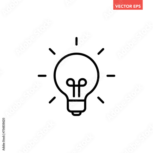 Single light bulb line icon, simple idea flat design illustration pictogram, infographic vector for app ads web banner button ui interface elements isolated on white background