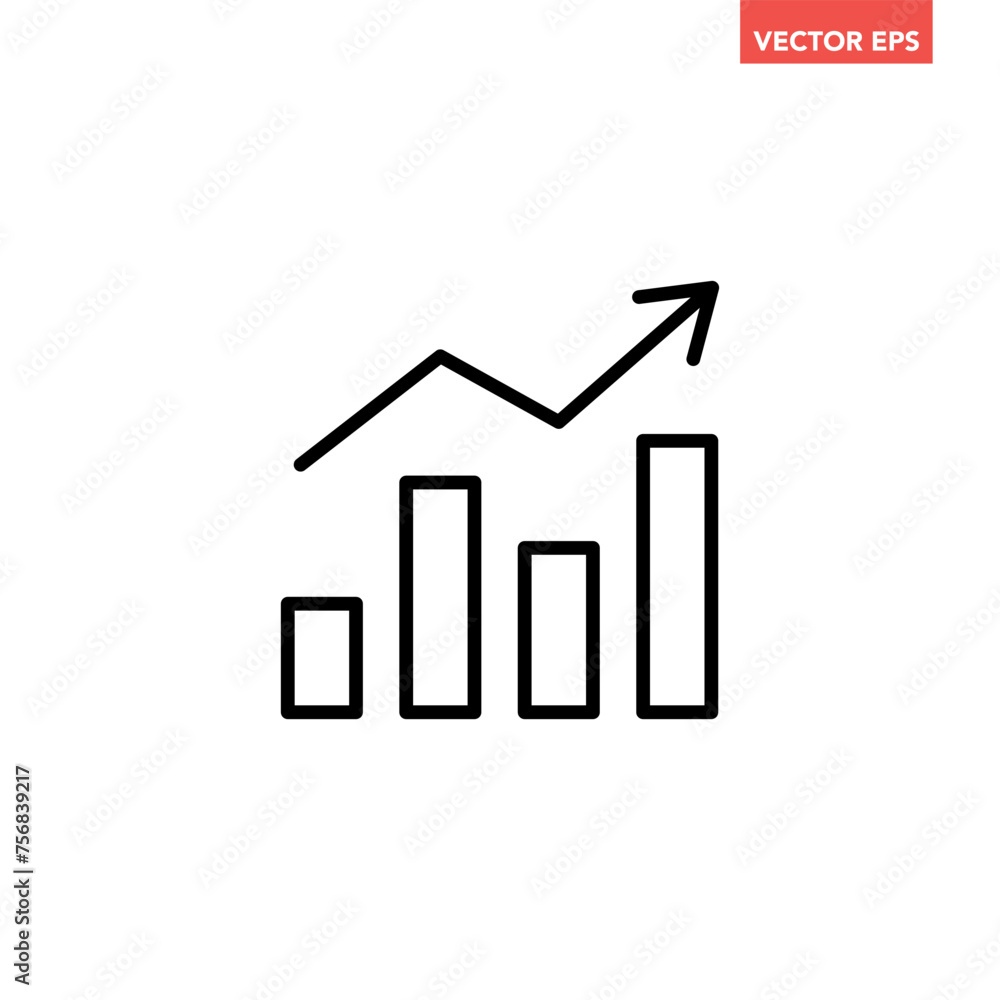 Single black arrow growing pointing up on chart graph bars line icon, success graph trend upwards flat design interface infographic element for app ui web button, vector isolated on white background Single black arrow growing pointing up on chart graph bars line icon, success graph trend upwards flat design interface infographic element for app ui web button, vector isolated on white background