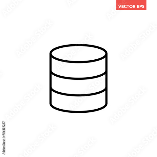 Black single database line icon, simple tech storage flat design vector pictogram, infographic interface elements for app logo web button ui ux isolated on white background