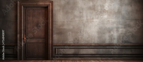 Wooden door on a blank backdrop
