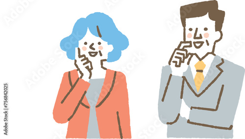 仕事をしているスーツを着た中高年の男女_色