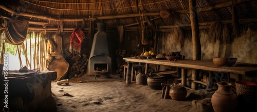 Interior of a traditional thatched hut