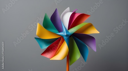 Molinillo de viento, low angle pinwheel on sky background with natural light in vintage tone, abstract toy color pinwheel background loop animation