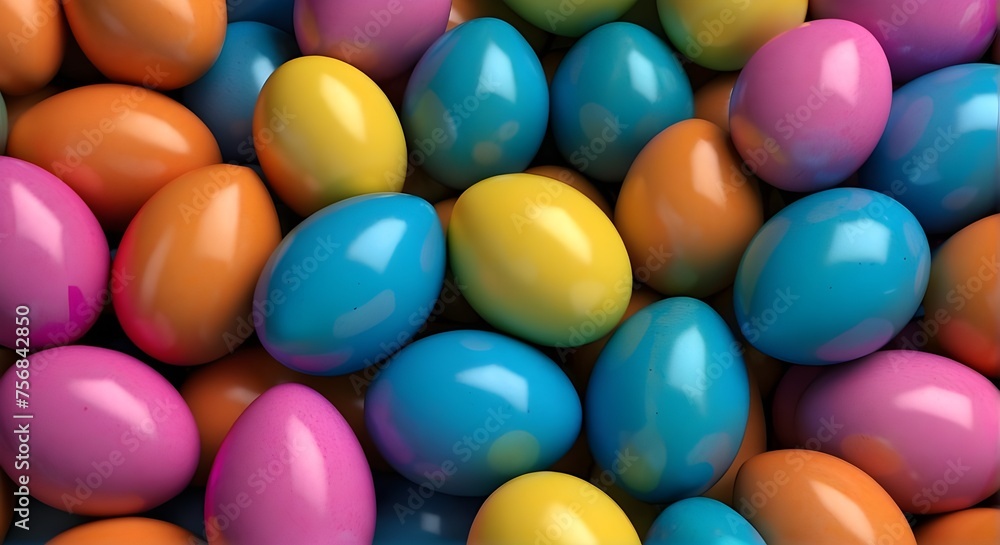 Easter background including vibrant eggs, colorful eggs on a wooden table set against a light blue background, vibrant eggs and a flower field on a hill with verdant meadows and vibrant flowers Easter background including vibrant eggs, colorful eggs on a wooden table set against a light blue background, vibrant eggs and a flower field on a hill with verdant meadows and vibrant flowers