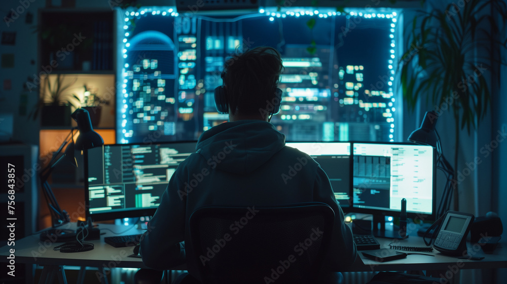 Person Hacking on a Computer, Data Breach Person Hacking on a Computer, Data Breach