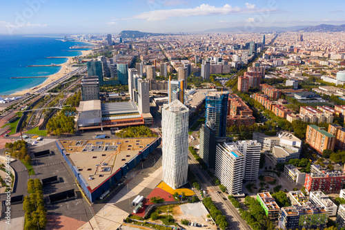 Aerial panoramic view of residential area of Diagonal Mar with modern high-rise buildings Barcelona, Spain photo