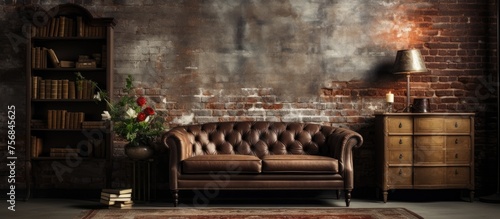 Room with weathered brick wall and antique ambiance