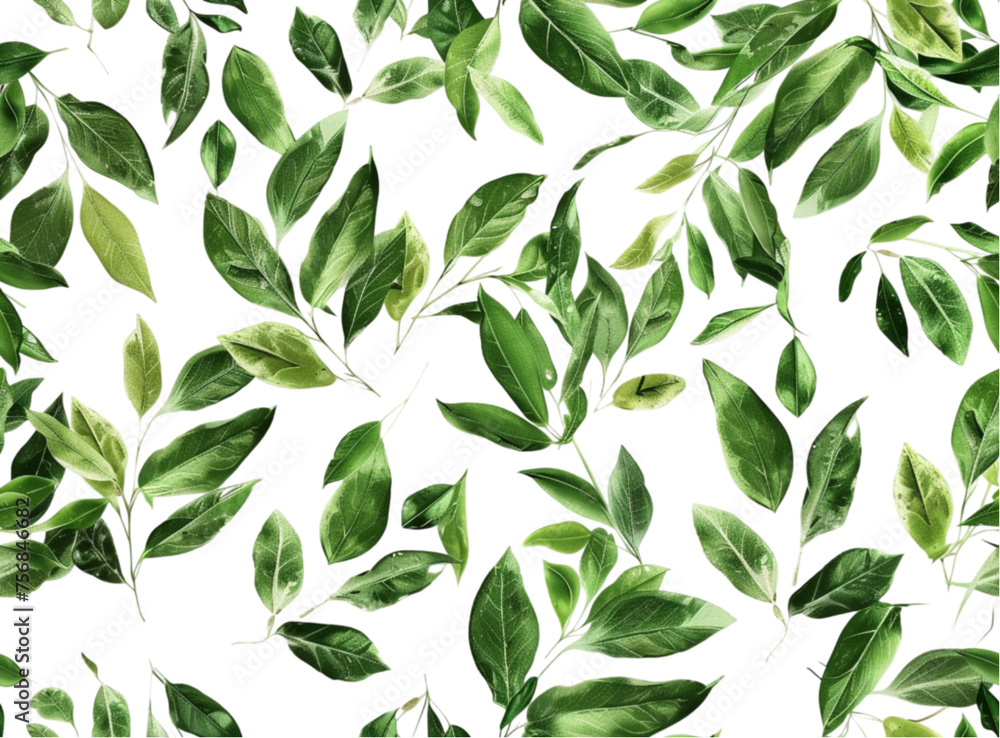 Green leaves pattern on transparent background