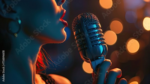 Professional Female Singer With Microphone, 8K Photo - Generative AI © Hamza