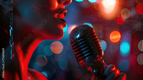 Professional Female Singer With Microphone, 8K Photo - Generative AI © Hamza