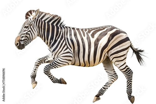 Zebra Running Isolated on White