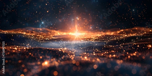 Exploring the High-Tech World of Quantum Computing: A Digital Landscape of Interconnected Elements and Particles. Concept Quantum Computing, High-Tech World, Digital Landscape