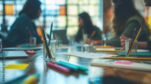 Business meeting, blurred background