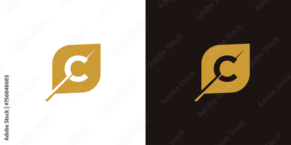 letter C leaf logo, leaf logo, simple leaf logo, letter C logo - obrazy, fototapety, plakaty 