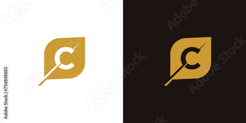 letter C leaf logo, leaf logo, simple leaf logo, letter C logo