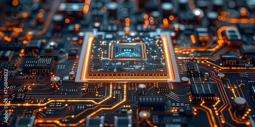 Advancements in Quantum Computing: Intricate Processor Digital Circuit Artificial Neurons. Concept Quantum Computing, Digital Circuits, Processor Advancements, Artificial Neurons