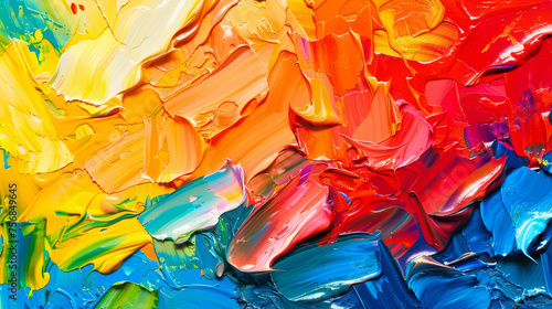 A striking abstract display of multicolored hues in an impasto oil painting technique reflecting emotion and movement