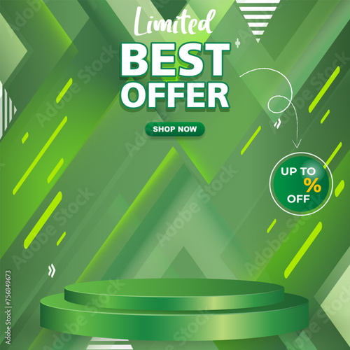 limited best offer sale discount template banner with blank space 3d podium for product sale with abstract gradient green and yellow background design5