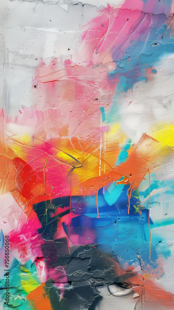 A vivid explosion of oil paints on canvas resembles a colorful abstract spectacle, representing emotion and energy