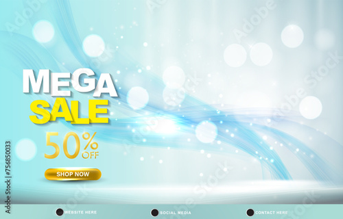 mega sale dscount template banner with blank space for product sale with abstract gradient blue and white background design